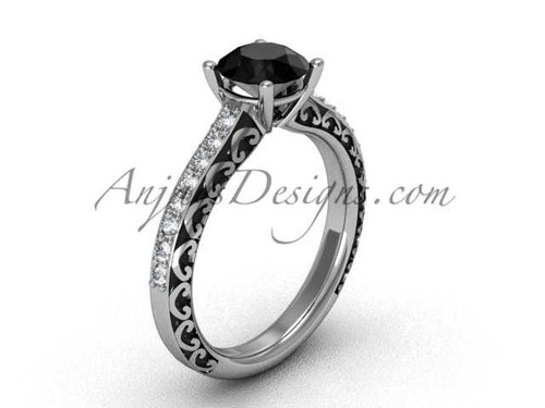 Black Diamond Bridal Rings for women, Platinum Swirl Wedding Ring SGT629