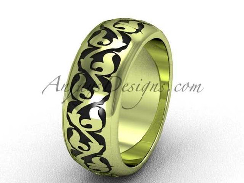 Vintage Engagement Rings, 14k Yellow Gold Antique Wedding Band, 7.6mm wide Band SGT650