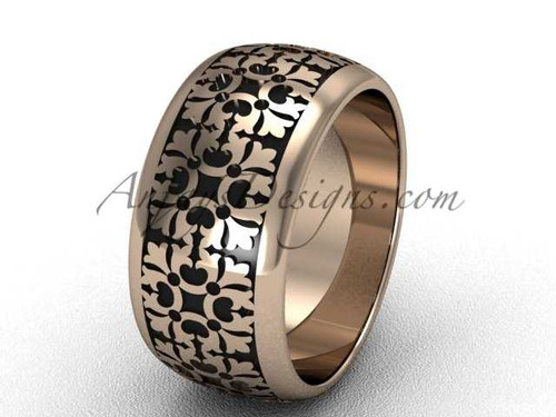 Modern Wedding Band , 14k Rose Gold Unique Engagement Rings, 9.5 mm wide Band SGT652