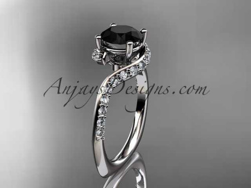 Black Diamond Artisan Wedding Ring, Platinum Art Deco Diamond Engagement Ring ADLR277