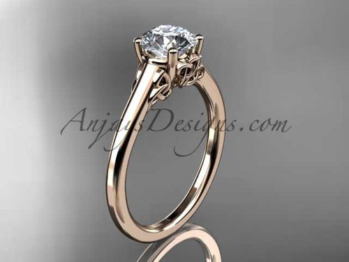 Celtic Triquetra Knot Bridal Ring, 14kt Rose Gold Wedding Ring, Moissanite Engagement Ring CT7426