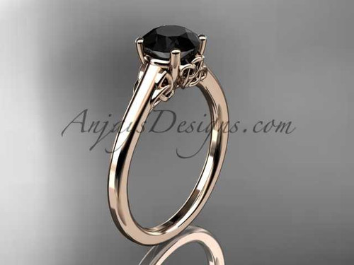 Trinity Knot Bridal Ring, 14kt Rose Gold Celtic Wedding Ring, Black Diamond Engagement Ring CT7426