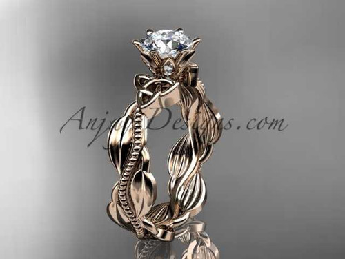 Lab grown diamond Celtic engagement ring, 14k rose gold nature inspired
