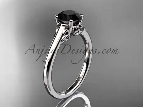 Triquetra Engagement Ring, Platinum Celtic Wedding Ring, Black Diamond Bridal Ring CT7426