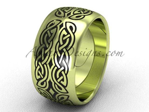 Simple Wedding Band , 14k Yellow Gold Unique Bridal Rings, 10 mm wide Band SGT608G
