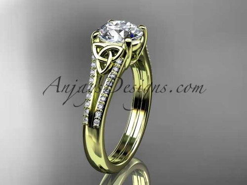 14kt yellow gold celtic trinity knot engagement ring ,diamond wedding ring with a "Forever One" Moissanite center stone CT7108