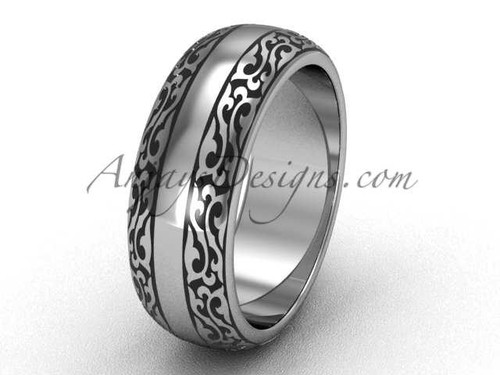 Modern Engagement Rings Bands, 7.0 mm Unique Platinum Wedding Band SGT642G