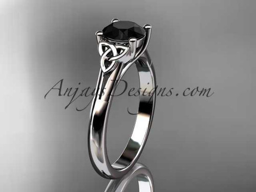 platinum celtic trinity knot wedding ring with a Black Diamond center stone CT7154