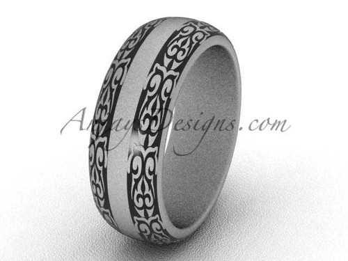 7.0 mm wide Unique Wedding Bands, 14k White Matte Gold Engagement Rings, Unique Band SGT643G