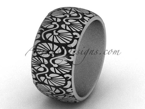 Unique Wedding Bands, Simple Bridal Rings - 14k White Matte Gold plain 10mm wide Engagement Ring SGT644G