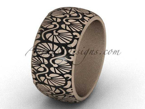 Unique Engagement Ring, Unique Bridal Ring- 14k Rose Matte Gold 10mm wide engagement ring SGT644G