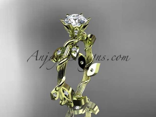 Leaf and Vine Wedding Ring, 14kt Yellow Gold Diamond Engagement Ring ADLR20