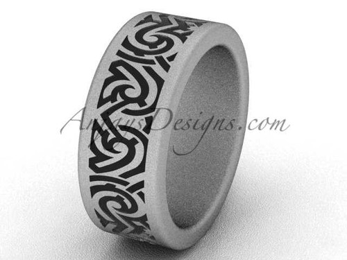 Unique Simple Wedding Bands - 14k White Matte Gold 8.0 mm wide Bridal Ring SGT646G