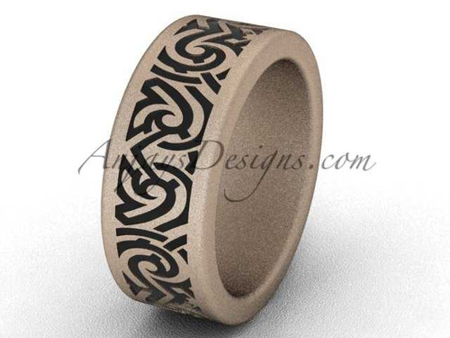 Simple Wedding Bands - Unique 14k Rose Matte Gold 8.0 mm wide Bridal Ring Band SGT646G