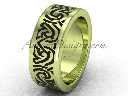 Modern Unusual Wedding Bands - Unique 14k Yellow Gold 8.0 mm wide Cool Bridal Ring Band SGT646G