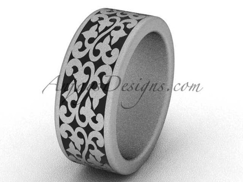 Unusual Cool Wedding Ring Bands - Matte Platinum 8.0 mm wide Engagement Ring SGT647G