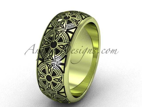 Adorable Bridal Rings, 14k Yellow Gold Antique Wedding Band, 7.5mm wide Celtic Triquetra Band SGT653G