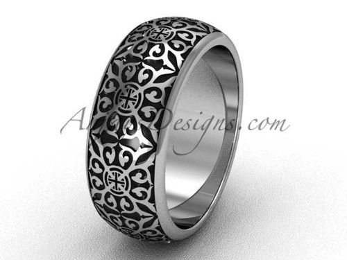 Beautiful Engagement Rings, 14kt White Gold 7.5mm wide Band, Unique Wedding Band SGT655G