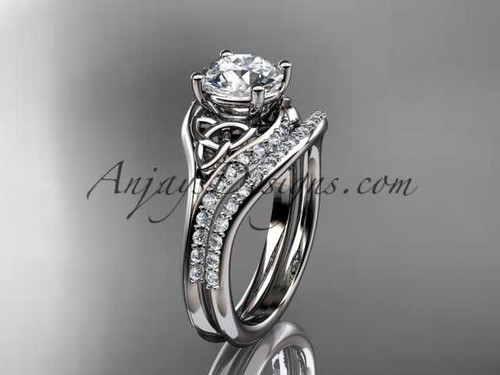 Diamond Celtic Trinity Knot Bridal Ring, 14kt White Gold Wedding Set, Engagement Ring CT7125S