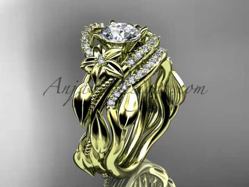 Flower Wedding Set, 14kt Yellow Gold Unique Diamond Bridal Ring Set, Leaf Engagement Ring ADLR326S Flower Wedding Set, 14kt Yellow Gold Unique Diamond Bridal Ring Set, Leaf Engagement Ring ADLR326S