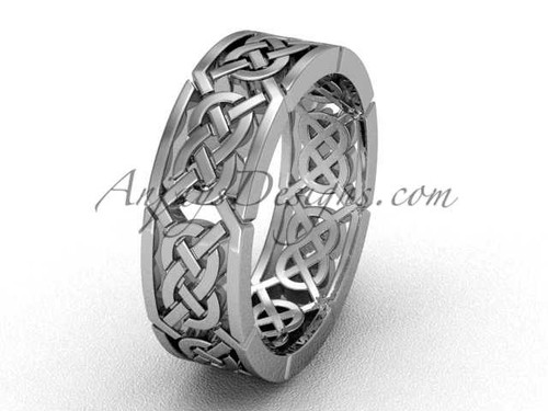 Celtic Bridal Ring, Triquetra Rings, 14Kt White Gold Irish Wedding Band CT7430G