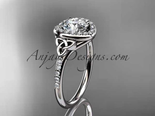 14kt white gold diamond celtic trinity knot wedding ring, engagement ring with a "Forever One" Moissanite center stone CT7201 14kt white gold diamond celtic trinity knot wedding ring, engagement ring with a "Forever One" Moissanite center stone CT7201