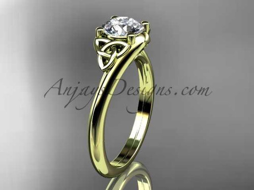 Triquetra Bridal Ring, 14k Yellow Gold Celtic Engagement Ring CT7433