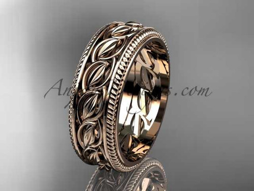 14Kt Rose Gold Leaf & Vine Wedding Band, Bridal Vine Ring ADLR528G