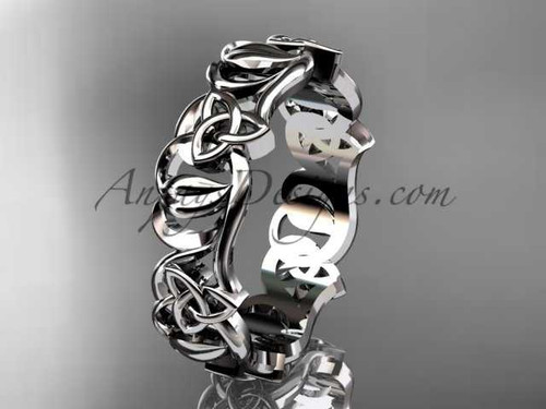 Celtic Inspired Rings, Wedding Band, 14Kt White Gold Irish Bridal Ring CT7536G