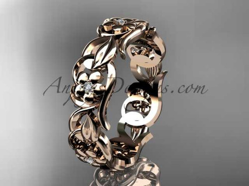 14Kt Rose Gold Diamond Ring, Flower Wedding Band ADLR537B