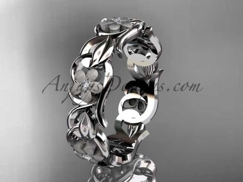 Matte Finish Flower Wedding Band, Platinum Diamond Ring ADLR537B Matte Finish Flower Wedding Band, Platinum Diamond Ring ADLR537B