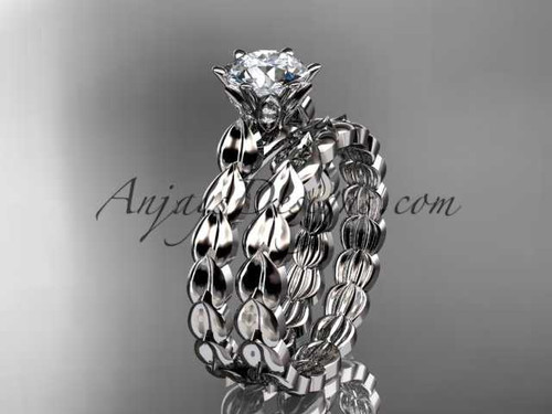 Modern Wedding Ring Set, Platinum Nature Themed Moissanite Engagement Ring ADLR35S Modern Wedding Ring Set, Platinum Nature Themed Moissanite Engagement Ring ADLR35S