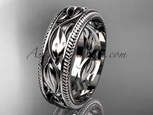 Leaf Wedding Band, 14kt White Gold Engagement Ring ADLR540G