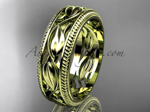 Nature Inspired Leaf Wedding Band, Yellow Gold Engagement Ring ADLR540G
