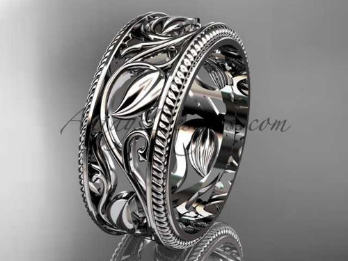 Leaf and Vine Wedding Band, 14kt White Gold Engagement Ring ADLR542G