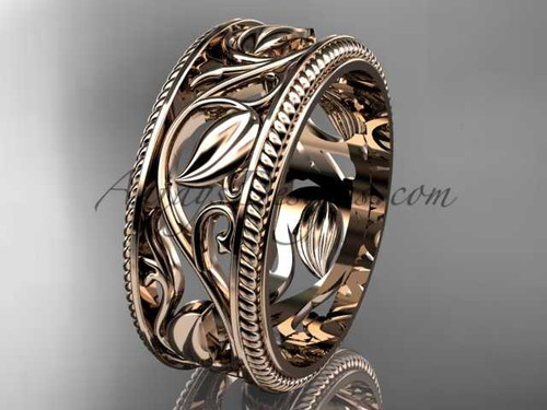 Modern Leaf and Vine Wedding Band, 14kt Rose Gold Bridal Ring ADLR542G