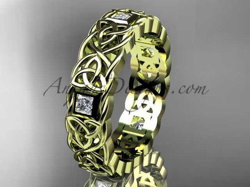 Diamond Engagement Ring , Unique Wedding Band, 14Kt Yellow Gold Celtic Band CT7544G