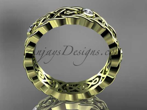Diamond Engagement Ring , Unique Trinity Wedding Band, 14Kt Yellow Gold Celtic Band CT7545G