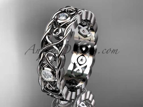 Triquetra Celtic Band, Platinum Wedding Bands, Irish Diamond Bridal Ring CT7545G
