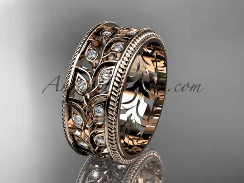 Modern Leaf and Vine Wedding Band, 14kt Rose Gold Bridal Ring ADLR547B