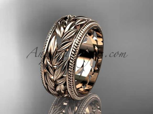 Modern Bridal Ring, 14kt Rose Gold Wedding Band, Leaf Ring ADLR577G