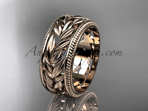 Leaf Wedding Band, 14k Rose Gold Trendy Bridal Ring ADLR577G