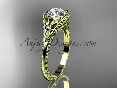 14k yellow gold leaf and flower diamond unique engagement ring ADLR377