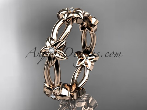 14k rose gold diamond leaf,vine flower wedding ring,engagement ring ADLR19B