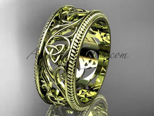 Unique Celtic Wedding Band, Bridal Ring, 14Kt Yellow Gold Unusual Engagement Ring CT7556G