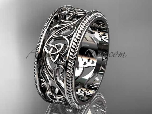 Triquetra Wedding Bands, Platinum Celtic Engagement Ring, Irish Bridal Ring CT7556G