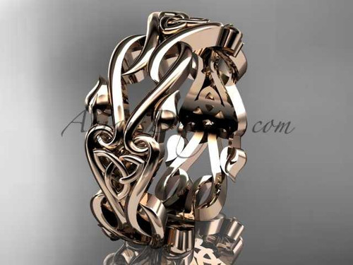Irish Celtic Triquetra Ring, Unique Wedding Band, 14Kt Rose Gold Engagement Ring CT7553G