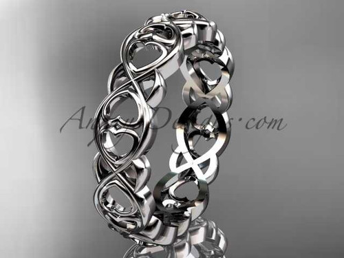 Heart Engagement Ring, Platinum Infinity Heart Ring Wedding Band, Heart Bridal Ring ADLR566G