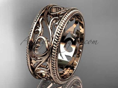 Ornament Gold Heart Wedding Band, 14kt Rose Gold Engagement Ring ADLR561G Ornament Gold Heart Wedding Band, 14kt Rose Gold Engagement Ring ADLR561G