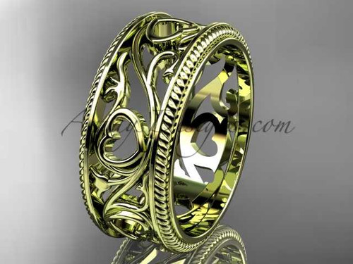 Heart Wedding Ring, Ornament Wedding Band, 14kt Yellow Gold Engagement Ring ADLR561G Heart Wedding Ring, Ornament Wedding Band, 14kt Yellow Gold Engagement Ring ADLR561G